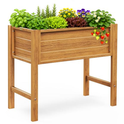 YEFU 34" Small Garden Planter, Wood-Look HIPS Compact Planter Box, Teak - color: Teak, size: 34"×18"×30"