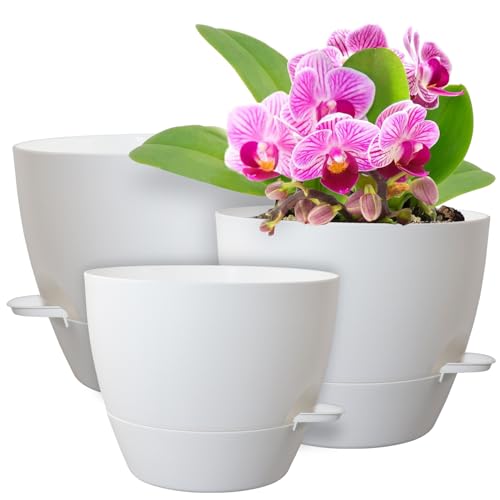 WSMKSZ 10/9/8 inch Self Watering Pots for Indoor Outdoor Plants, Set of 3 - color: White, size: 10"+9"+8"