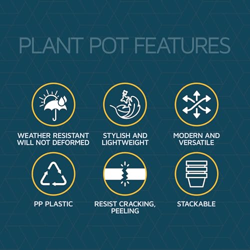 Yellow Plant Pots with Drainage Holes & Saucers 15 Pack, Indoor & Outdoor Stackable Space-Saving Planters for Houseplants & Flowers, (7", 6.7", 6", 5.3", and 4.8" Inches), Durable & Weatherproof