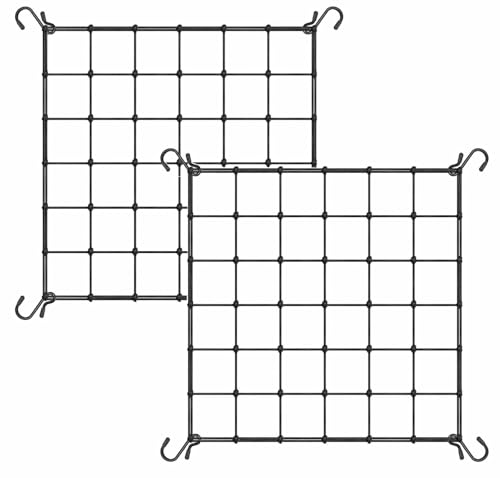 3x3 Ft Heavy Duty Elastic Trellis Netting for Climbing Plants - 2-Pack Plant Support Net with 4 Hooks, Durable Polyester Mesh for Grow Tents, Vegetables, Fruits & Flowers (Black) - size: 3x3ft Stretched size-3mm d