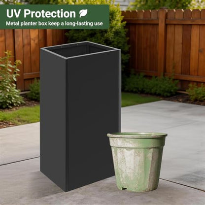 2PCS Tall Metal Planter Box, 14" x 14” x 30” Planter Boxes Outdoor - size: 14"L x 14"W x 30"H - 2PCS