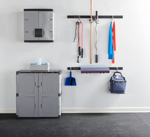 Rubbermaid Wall Mounted Storage Cabinet with Doors 150-Pound Capacity Gray Lockable Three-Shelf Cubbard for Tools/Car Accessories/Cleaning in Home/Garage/Outdoor Areas - size: Small