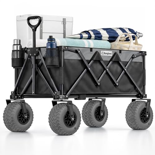 Beach Wagon with Heavy-Duty 10" Air Tires - All Terrain Folding Cart with Big Wheels for Sand and Gravel - 300 LB. Capacity (Black/Gray) - color: Gray