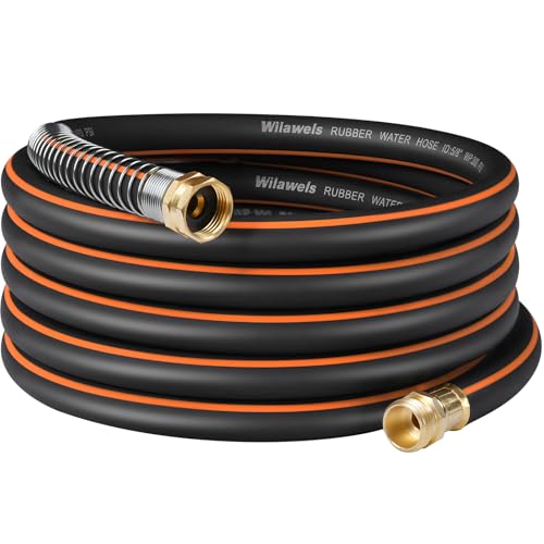 30FT x 5/8" Rubber Garden Hose, Heavy Duty Garden Water Hose, 300 PSI Working, 1000 PSI Burst, Swivel Handle with Stainless Steel Ring, 5-Layer Braided, All-Weather Outdoor Use, BG30GH06 - color: Black+Orange, size: 30FT 5/8