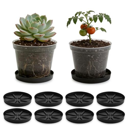 Plant Saucers 7.5 Inch 10 Pack, Black Elevated Plant Tray with Raised Base - size: 7.5INCH-10P