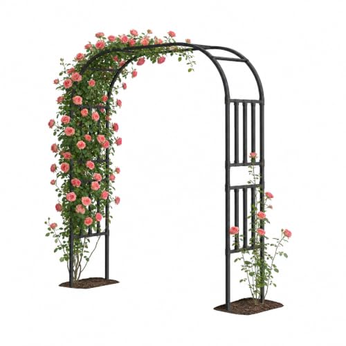 Square Tube Garden Arch Trellis for Climbing Plants 8.2ft Tall Metal Arbor - color: 59.1 inch Length - Black