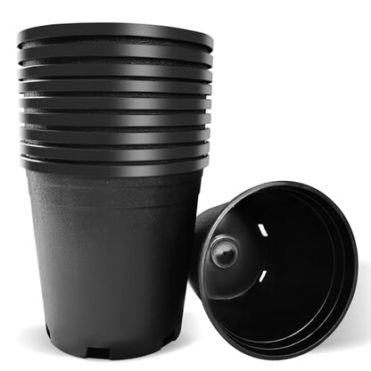 2 Gallon Nursery Pots Plastic Container Injection Molded Pot for Plants Flexible with Drainage Holes Suitable for Plants Soil Growers or Hydroponics Black 10 Pcs - size: 2 Gallon