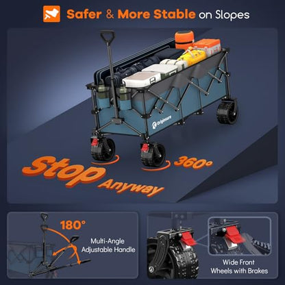Originsure 300L Foldable Beach Wagon Cart with Big Wheels,560lbs,Grey&Blue - color: Blue&grey