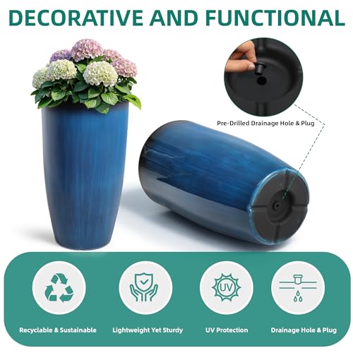 24" Faux Ceramic Tall Planters for Outdoor Indoor Plants, Cobalt Blue - color: 23.8"h-coblat Blue Glaze