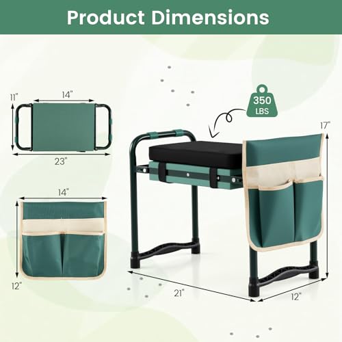 GIANTEX Garden Kneeler & Seat, Heavy-Duty Garden Bench, Green with 1 Bags - color: Green, size: 21" x 12" x 17"