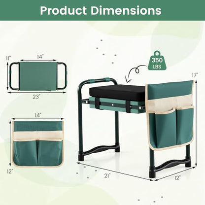 GIANTEX Garden Kneeler & Seat, Heavy-Duty Garden Bench, Green with 1 Bags - color: Green, size: 21" x 12" x 17"