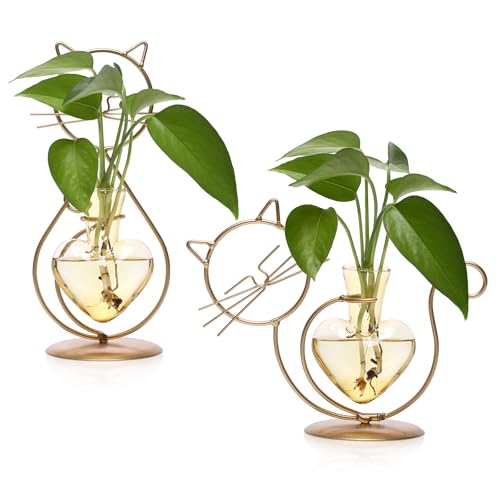 Plant Terrarium Propagation Station Gifts for Women Cat Lover - color: Gold Gold