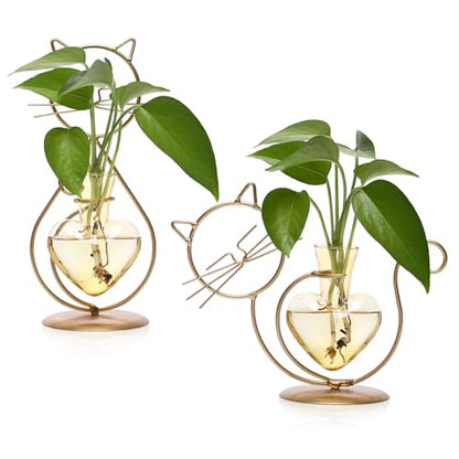 Plant Terrarium Propagation Station Gifts for Women Cat Lover - color: Gold Gold