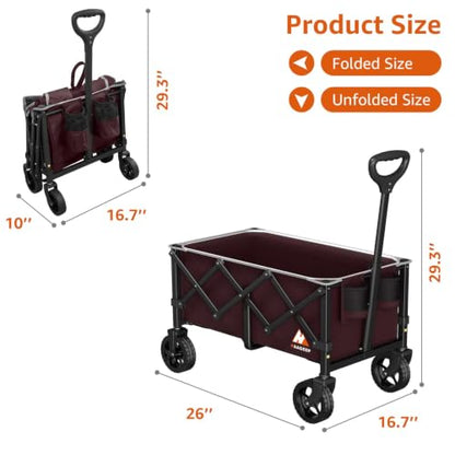 Collapsible Wagon Cart with Wheels & Reflective Stripe 280lbs Heavy Duty - color: Wine Red, size: Medium