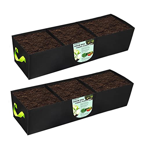ANGELIOX 2Pcs Grow Bags, 3-Grids Rectangle Grow Bag,14 Gallon Thickened 400G Fabric Garden Bed, Nonwoven Square Flower Planter Containers for Flowers,Vegetable,Fruit, Growing Pots with Handles - size: 90*30*20-2Pack