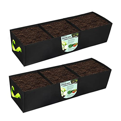 ANGELIOX 2Pcs Grow Bags, 3-Grids Rectangle Grow Bag,14 Gallon Thickened 400G Fabric Garden Bed, Nonwoven Square Flower Planter Containers for Flowers,Vegetable,Fruit, Growing Pots with Handles - size: 90*30*20-2Pack