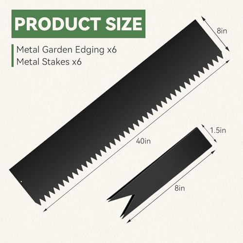 6 PCS 8 Inch Steel Landscape Edging Kit,40" L x 8" H Each (20ft Total) Galvanized Steel Landscape Lawn Edging Powder for Lawn Yard,Coated Bendable Metal Strips,No-Dig Hammer-in Edging Border w/7Clips - style: 40" L x 8.4" H,Black