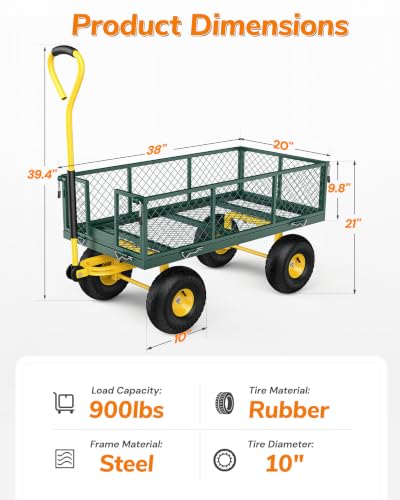Firstness 900 Lbs Heavy Duty Metal Garden Wagon Cart, Green - color: Green, size: 900 Lbs