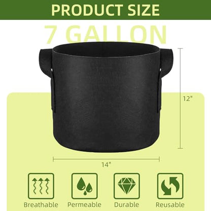 24 Pack 7 Gallon Grow Bags, Heavy Duty Thickened Aeration Fabric Pots with Handles for Vegetable/Flower/Plant - size: 7 Gallon