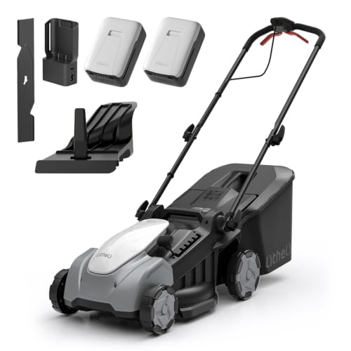 Litheli Electric Lawn Mower Cordless,Grass Cutter Machine for 3200 Sq. Ft, Brushless Motor, 16 in Cutting Width, 6 Level Cutting Height, 2 * 5.0 Ah Batteries and Charger, 2-in-1 Mulch/Bag - color: Black