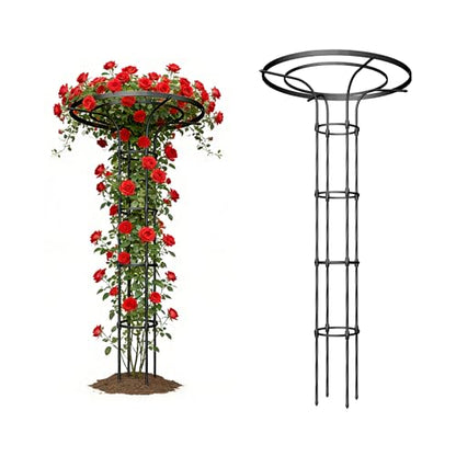 Umbrella Garden Trellis for Climbing Plants Outdoor, 68.9" Mushroom Top Trellis Stackable, Tall PE-coated Metal Obelisk Trellises for Potted Plants, Topiary Tower Vine Support for Rose, Bean, Clematis - size: Large - 68.9" Height