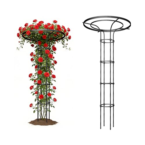 Umbrella Garden Trellis for Climbing Plants Outdoor, 68.9" Mushroom Top Trellis Stackable, Tall PE-coated Metal Obelisk Trellises for Potted Plants, Topiary Tower Vine Support for Rose, Bean, Clematis - size: Large - 68.9" Height