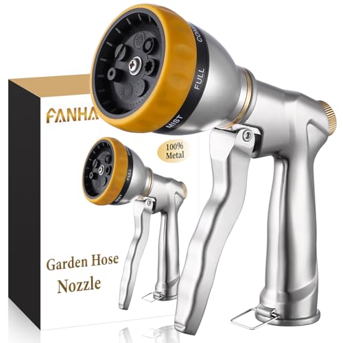 FANHAO Heavy Duty Metal Garden Hose Nozzle, High Pressure Sprayer Leakproof - color: Silver