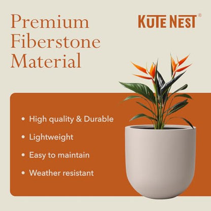 KUTE NEST 12" Premium Arco Fiberstone Patio Planter - Taupe - color: Taupe, size: 12"H x 12"D