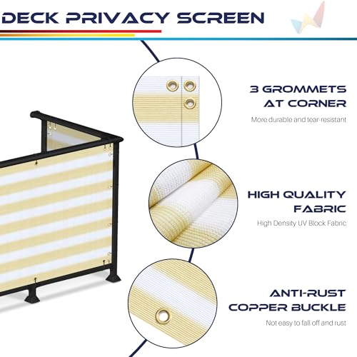 Windscreen4less 3'x13' Deck Balcony Privacy Screen Fence Apartment Balcony Mesh Screen with Zip Ties Chain Link Fence Cover UV Protection for Outdoor Patio Backyard Pool Porch Railing, Beige & White