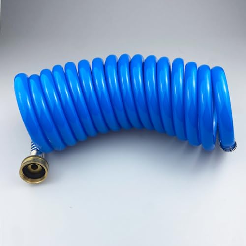 Darnassus Heavy-duty PU Coil Hose, Self-Coiling Garden Hose with Solid Brass Fittings, Retractable, Corrosion Resistant, for Household (15 FT, Blue) - color: Blue, size: 15 FT