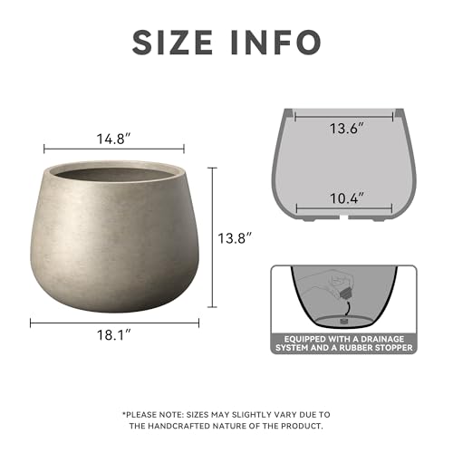 Kante Accent Round Curved Weathered Concrete Planter 18.1" Dia, Outdoor - color: Weathered Concrete, size: 18.1"Dia x 13.8"H
