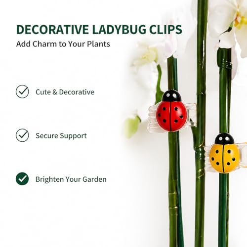 10PcsPlant Support Stakes with Ladybug Clips Green - color: Green+Ladybug Clips