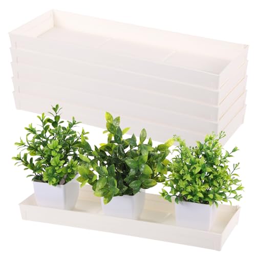 5 PCS Plastic Plant Tray Saucer with 2 Removable Drain Plugs Rectangular Window Sill Drainage Tray for Indoors Outdoor Flower Pots for Window Shelf Thick Plastic Plant stand for Succulent Pot Planter - color: 5pcs-15.3*4.9*1.4in