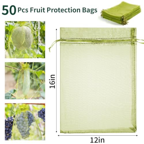 50 Pcs Fruit Protection Bags, 12×16 in Mesh Cover Nets for Tree, Green - color: Green, size: 12×16 in