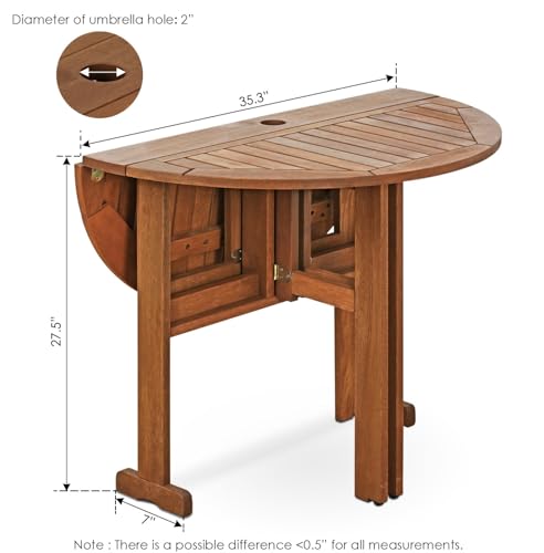 Furinno TIOMAN Outdoor Round Foldable Patio Table, Natural - size: Gateleg Round Folding Table