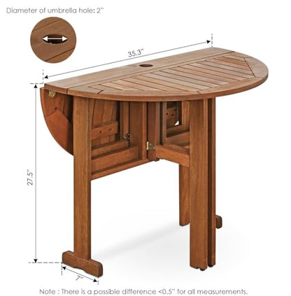 Furinno TIOMAN Outdoor Round Foldable Patio Table, Natural - size: Gateleg Round Folding Table