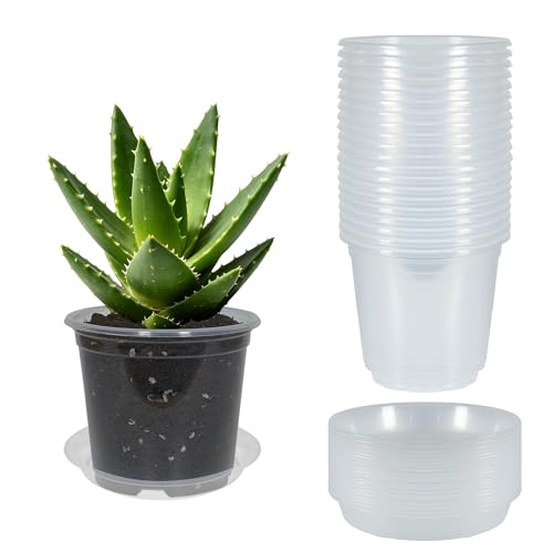 20 Pack 5 Inch Clear Nursery Pots with Drainage and 20 Pack Plant Saucers, Plant Pots for Plants Transparent Potting Containers for Plants Seeding Starter Pot (Clear, 5 Inch) - color: Clear, size: 5 Inch