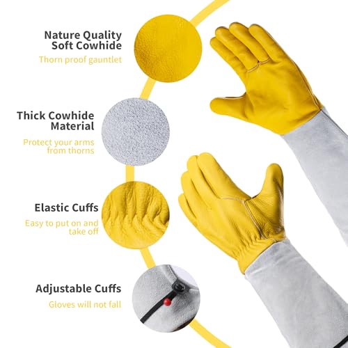 17 Inches Long Leather Gloves Puncture Resistant For Garden & Outdoor Task