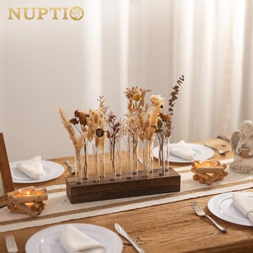NUPTIO Vase Wedding Centerpiece, 15" Long Wood Base and 12 Pcs Test Tube