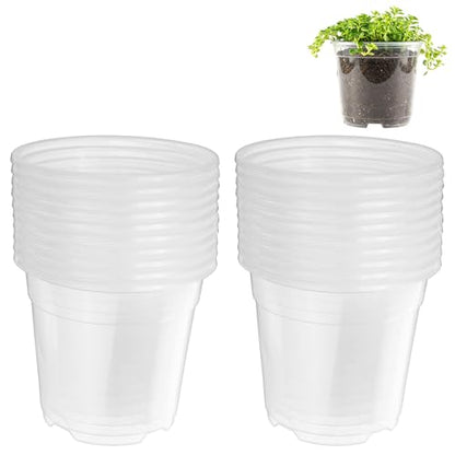 M METERXITY 20 Pack Clear Nursery Pots with Drainage Holes, Sturdy Plastic Seedling Starter Pots for Plants, Vegetable, Succulent, Propagation, Root Cutting, Seed Starting [6'' x 5''] - size: 5.91''