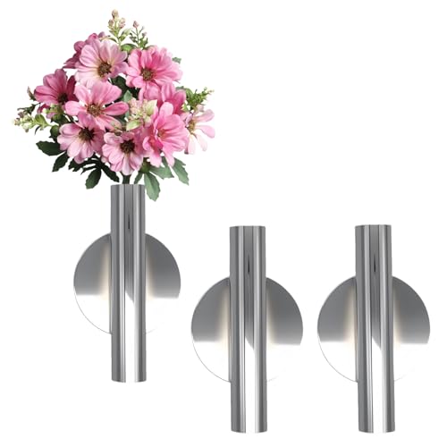 Gold Wall Decor, Plant Wall Vase Metal Tube Decoration Holder Used to Display Dried Flowers, Fake Flowers, Also Suitable for Gravestone Memorial Decoration (2 Pcs Silver) - color: 2 Pcs Silver