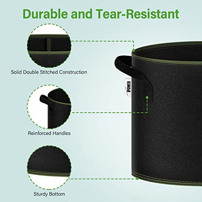 iPower 7-Gallon 10-Pack Grow Bag Thickened Nonwoven Fabric Pots Heavy Duty Aeration Container with Strap Handles for Garden and Planting Vegetable Flowers, Black with Green Stitch Sewing - color: Green, size: 7 Gallon