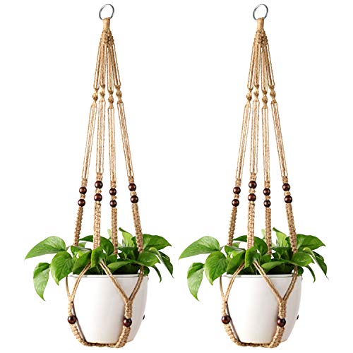 Mkono Macrame Plant Hanger Indoor 35 Inch Hanging Planter Basket Brown 2Pcs - color: Brown
