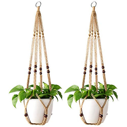 Mkono Macrame Plant Hanger Indoor 35 Inch Hanging Planter Basket Brown 2Pcs - color: Brown