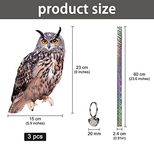3 Pack Hanging Outdoors Reflective Scarer Away Owl Device to Keep Animals Pigeon Woodpecker Away from Patio Garden - color: Brown-3