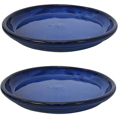 Sunnydaze 12" Ceramic Plant Saucers for Planters, 2pk, Imperial Blue - color: Imperial Blue, size: 12 in