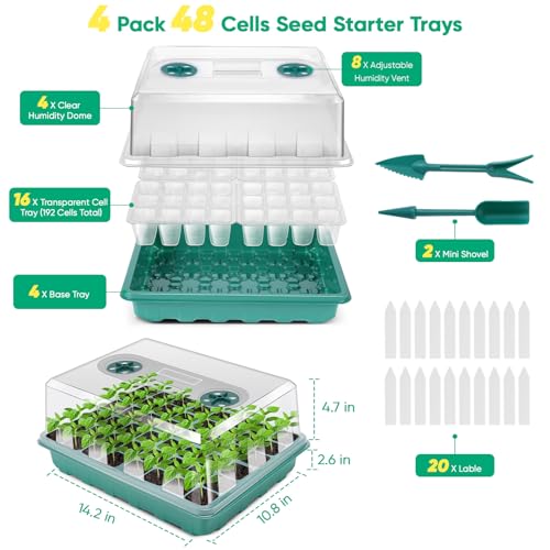 192 Cell Seed Starter Tray, Seed Starter Kit with Adjustable Humidity Dome, Seed Starting Trays Plant Starter Kit for Seeds Growing Starting, Indoor Gardening, Greenhouse - color: No Grow Light