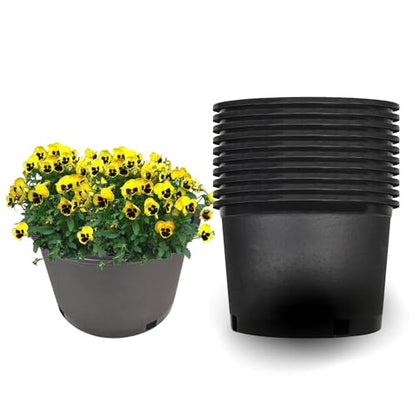 Short 2 Gallon Pots for Plants, Sturdy Plastic Planter Pots with Drainage Holes, Large Plastic Planters, Garden Planter Pots for Seedlings, Succulents - size: 10 Pcs Gallon Short