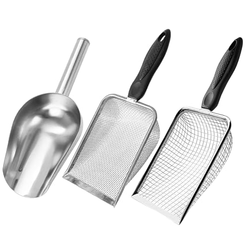 3 Pcs Soil Sifter for Gardening with Garden Shovel, (2.8/5 MM Mesh) Soil Sieve and Scoop for Screening Rock, Dirt, Compost and Gravel, 304 Stainless Steel: Rust-Resistant, Suitable for Beaches & Pets