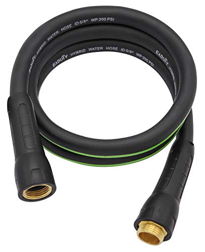 Hybrid Lead In Garden Hose 5/8 IN. x 6 FT, Heavy Duty, Lightweight, Flexible with Rotatable Grip Handle and Solid Brass Fittings - size: 6 FT